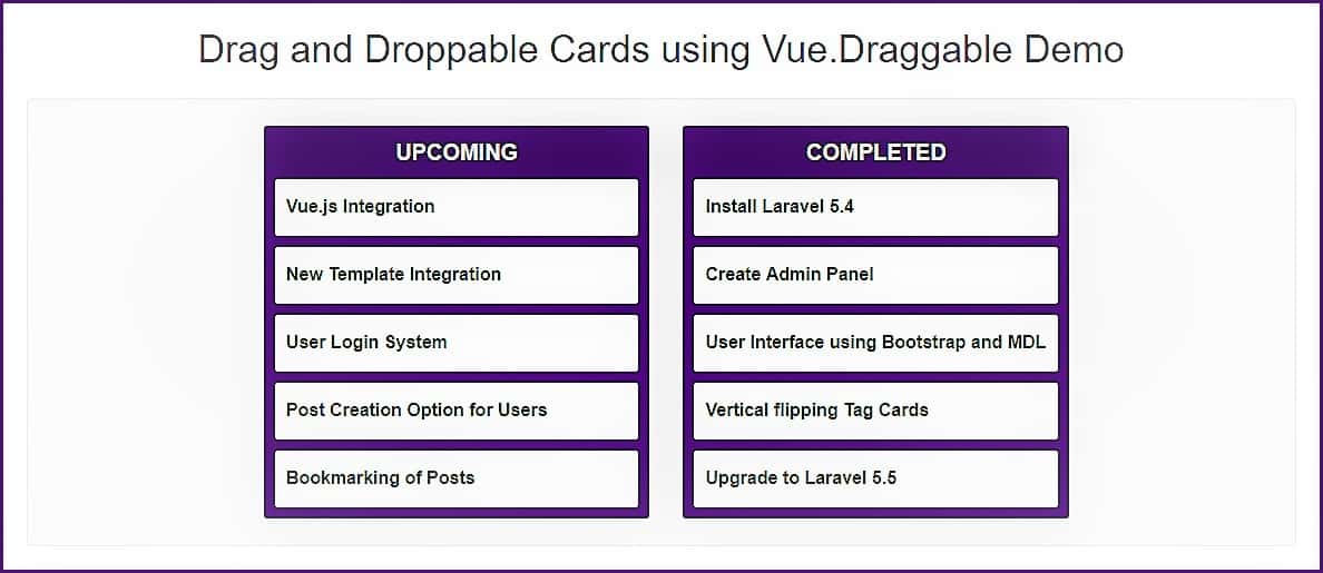 Drag and Droppable Cards in Laravel using Vue Js - ShareUrcodes