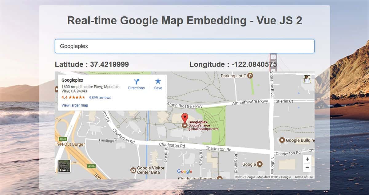Real-time Google Map Embedding  Vue JS Demo