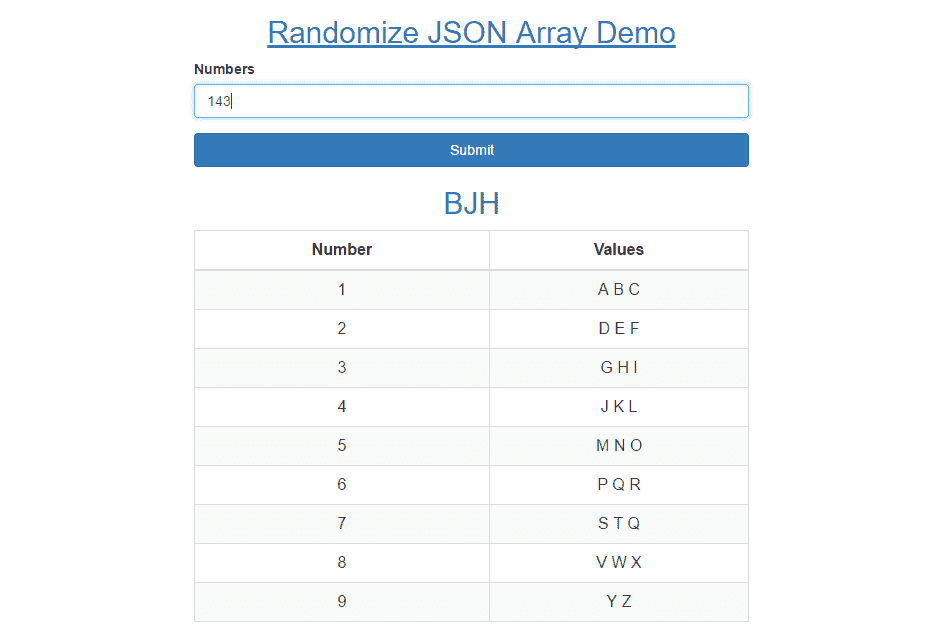 Randomize JSON Array Demo - shareurcodes.com